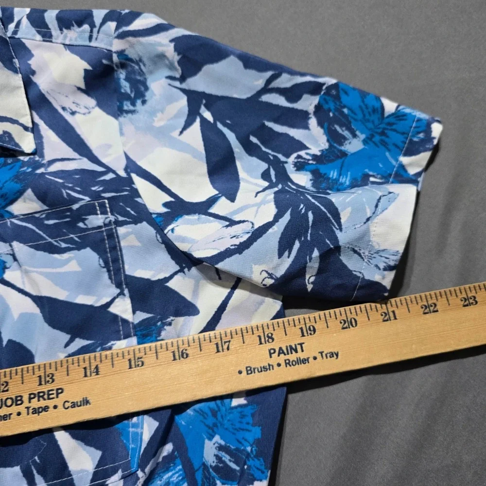 Columbia Romper Women M Blue White Floral Tropical Leaf Print Short Sleeve PFG